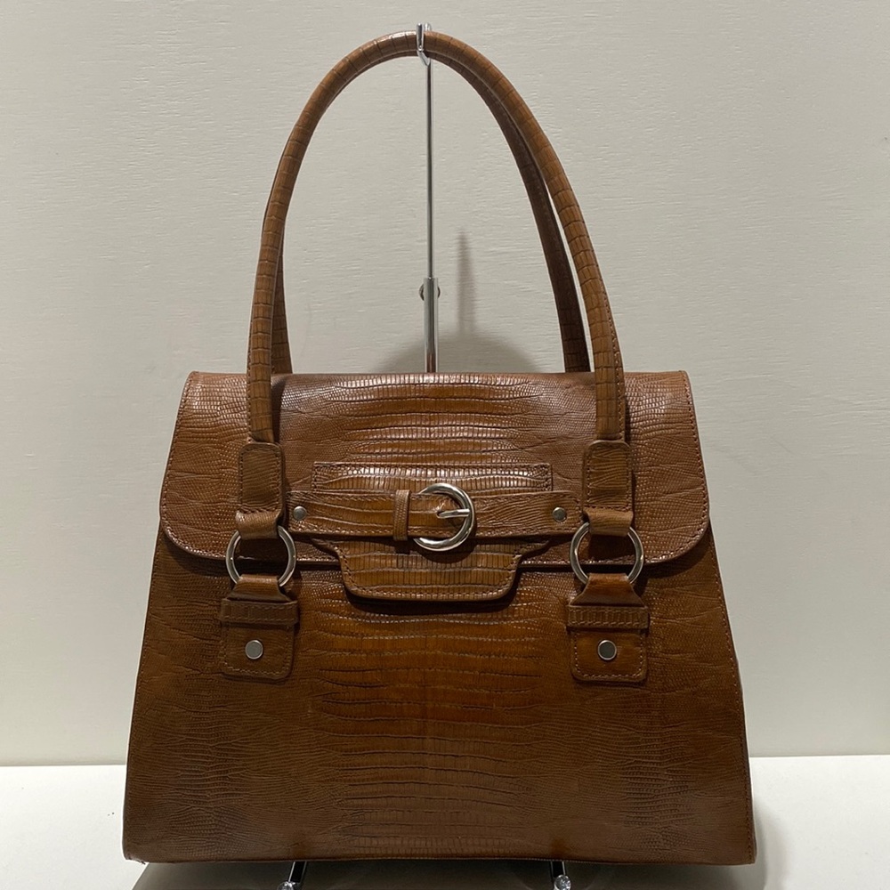 TALBOTS Brown Croc Embossed Leather Satchel
